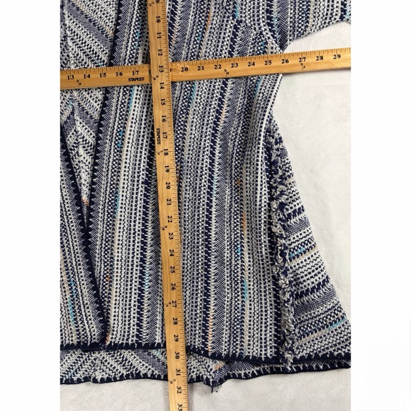 LUCKY BRAND Textured Boho Fringe Open Front Cardigan Sweater Navy Blue 2X - Picture 6 of 7